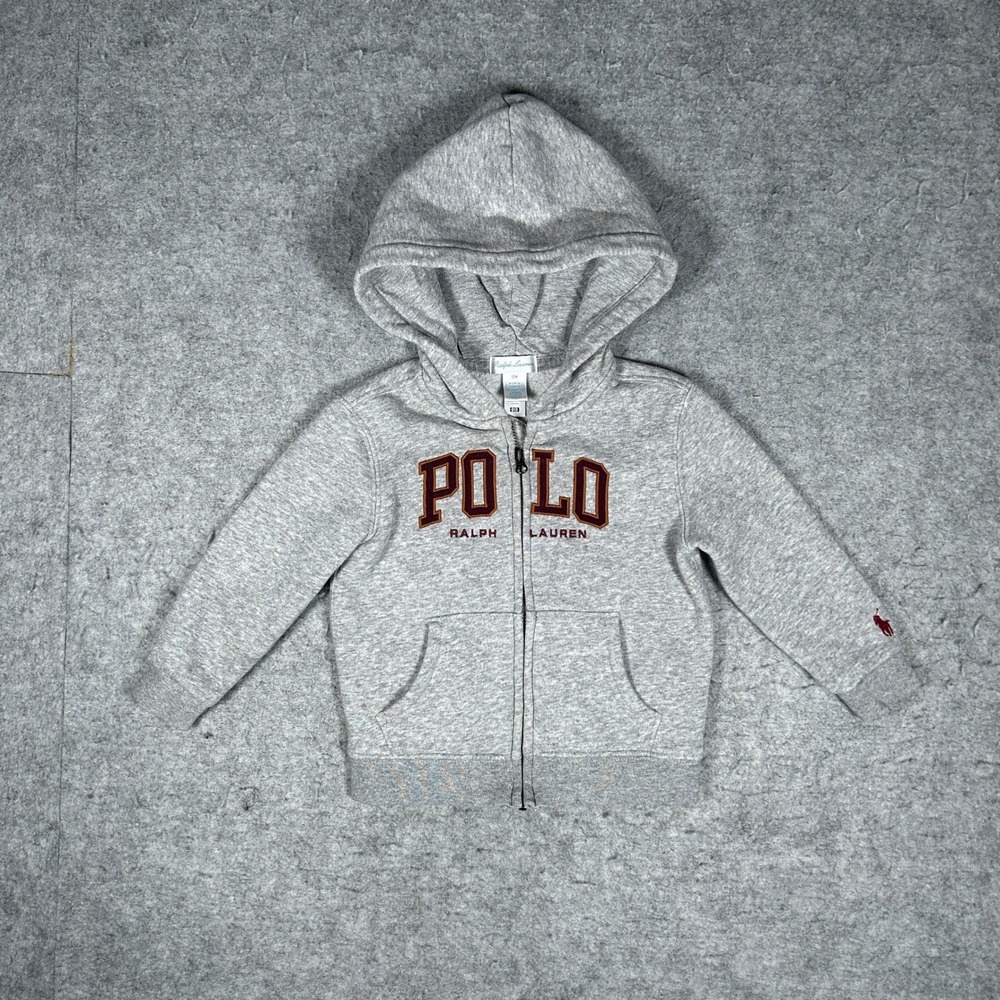 Polo Ralph Lauren Hoodie Boys 18M Gray Full Zip Spellout Fleece Sweatshirt